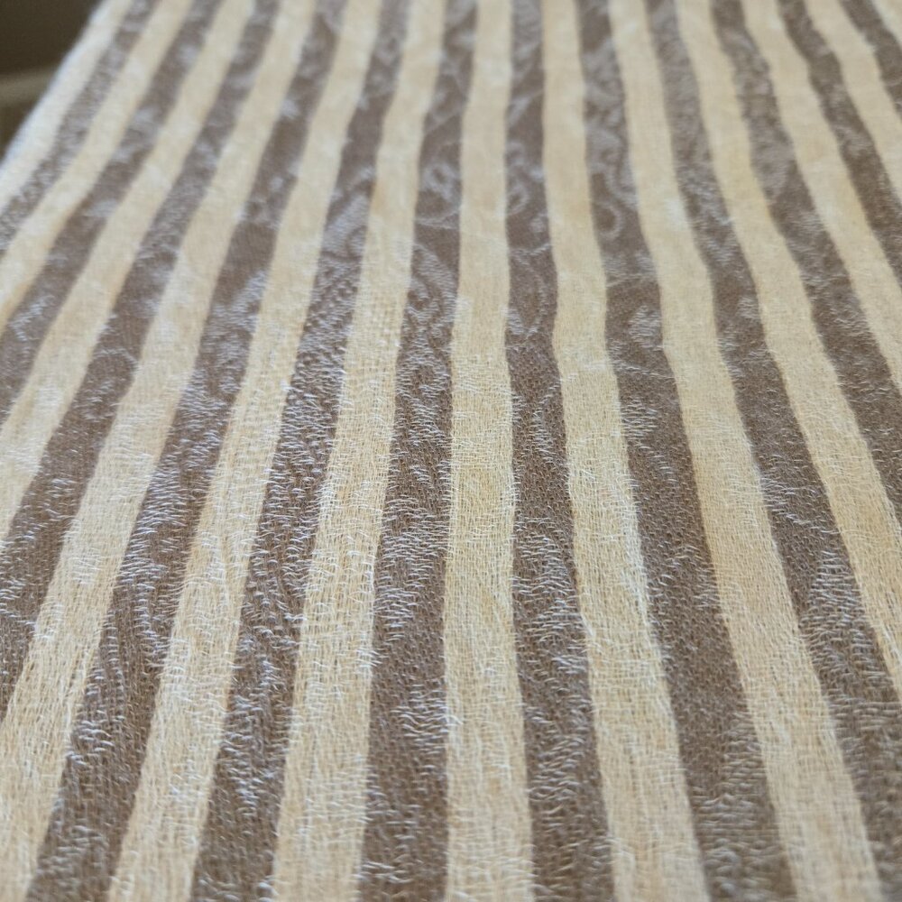 NWOT Lightweight Gauzy Cashmere Scarf Wrap Ivory with Brown Stripes - Picture 3 of 14